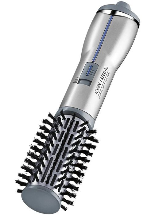 The hot air brush in a sleek silver finish.