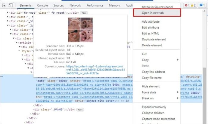 chọn mở trong tab mới