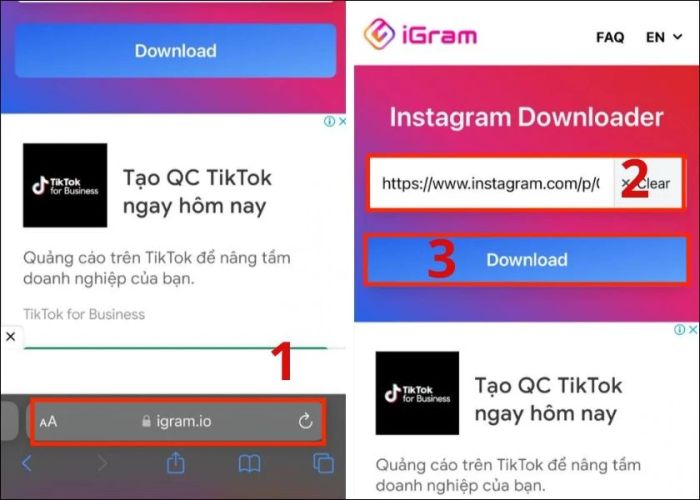 nhấn download để lưu ảnh Instagram về Android, iPhone