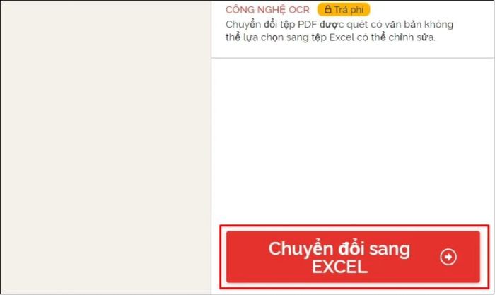 Nhấn vào mục chuyển đổi sang Excel.