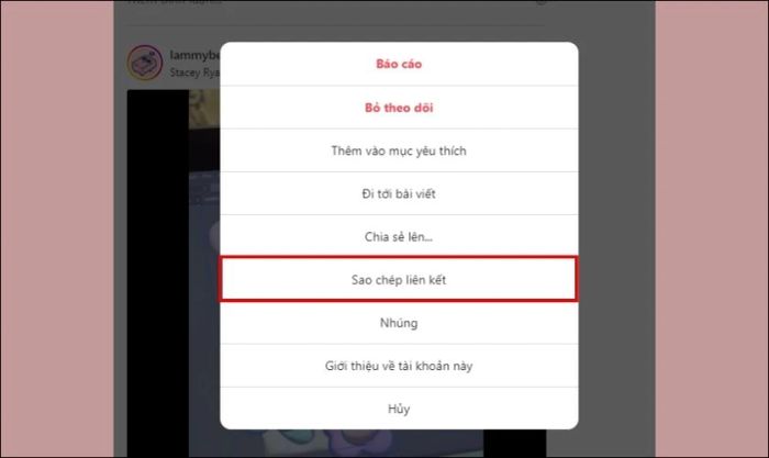sao chép liên kết video Instagram cần tải về