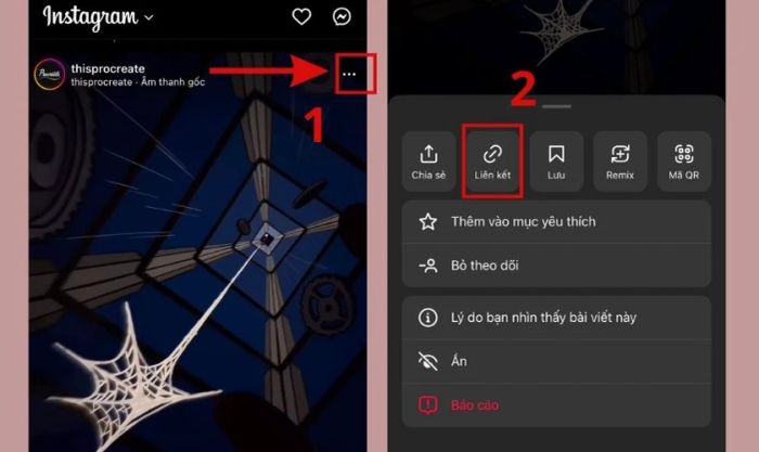 sao chép liên kết trên Instagram