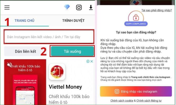 dán liên kết và nhấn Tải xuống