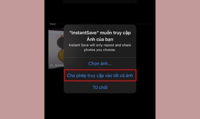 cho phép truy cập vào ảnh để lưu video