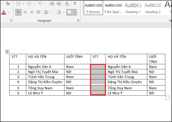 Cách đánh số thứ tự liên tiếp giữa 2 cột khác nhau.