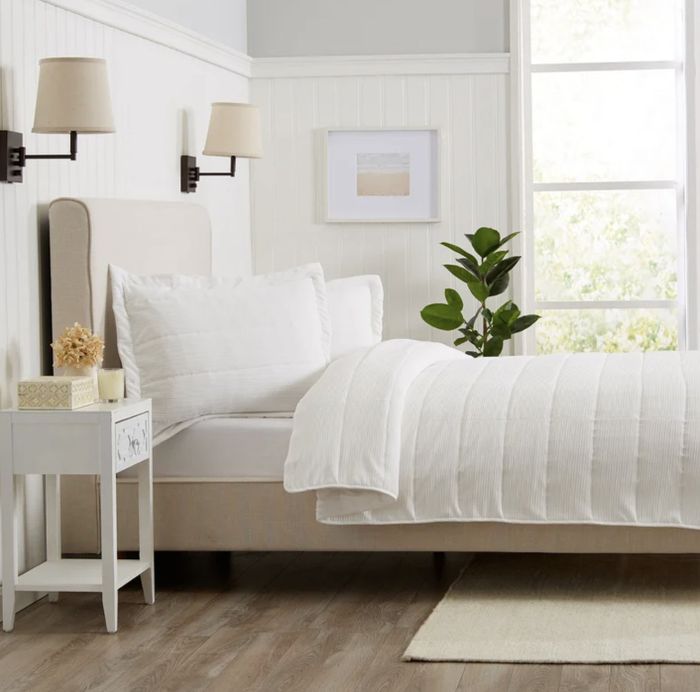 A crisp white quilt set