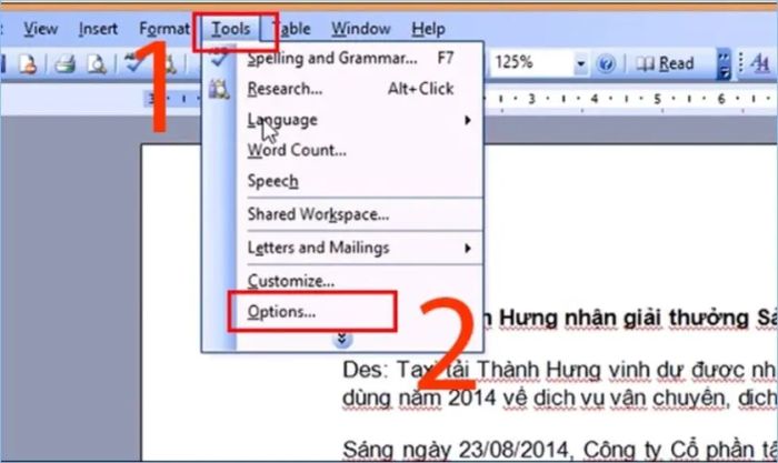 Cách để loại bỏ gạch chân đỏ trong Word 2003