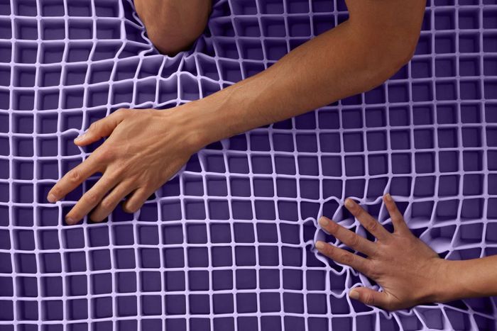 Close-up view of the mattress's grid construction