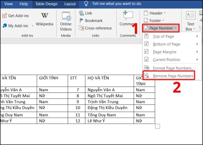 Cách xóa số thứ tự trong bảng Word.