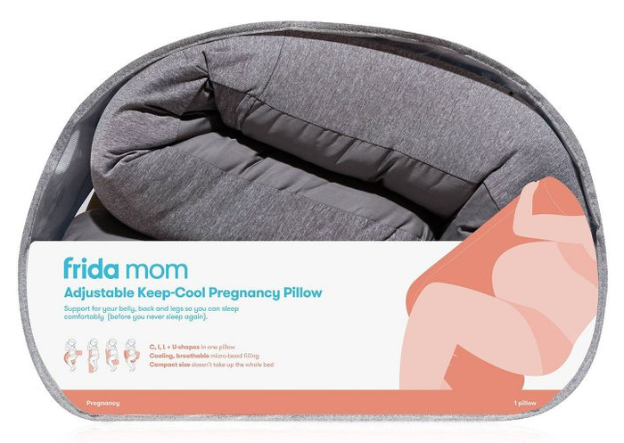 Image of the gray pregnancy pillow still in its packaging