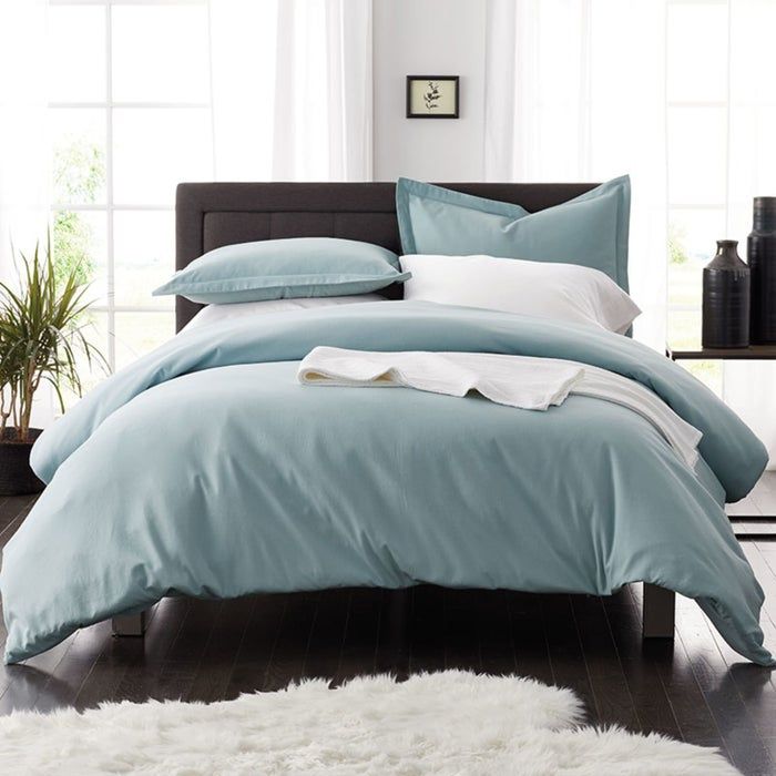A blue flannel duvet cover