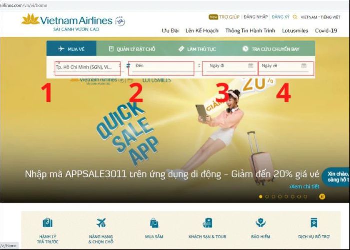 Truy cập vào trang web của hãng hàng không bạn muốn đặt vé.