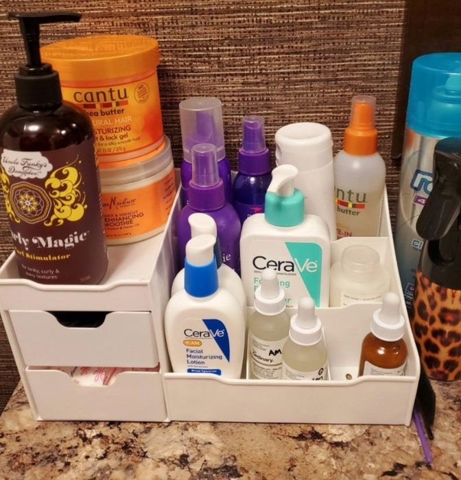 The organizer holding skincare products