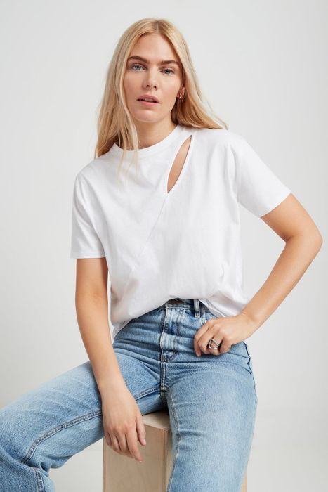 model wearing the top in white