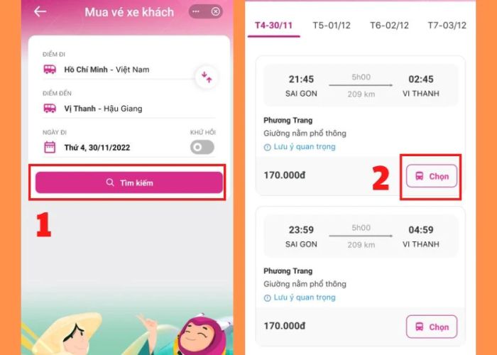 Nhập thông tin để tìm kiếm chuyến xe.
