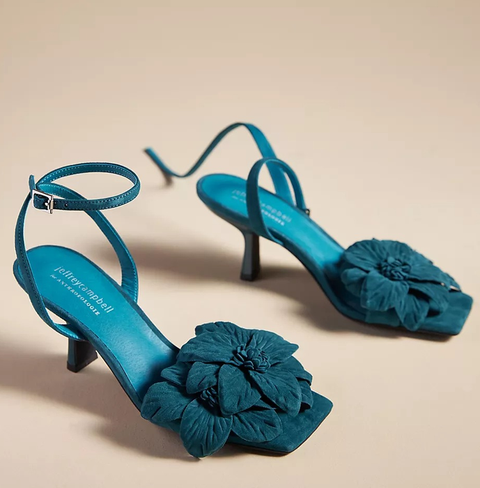 The shoes in a stunning turquoise hue.