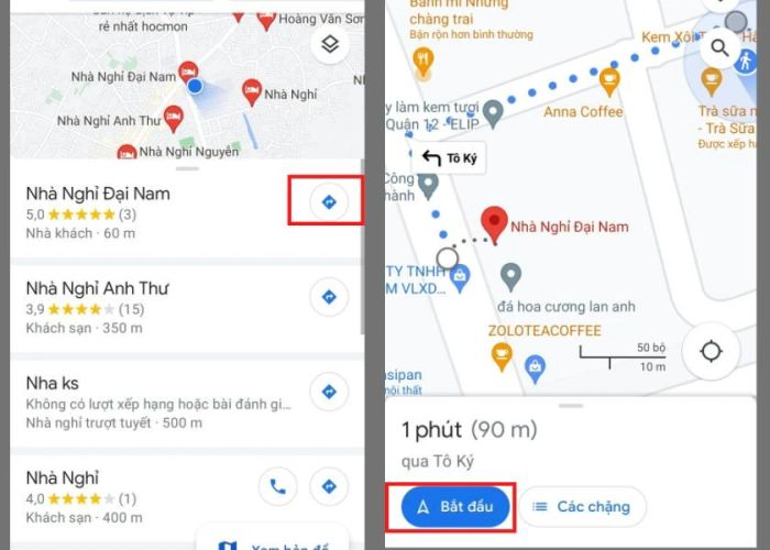 Nhấn bắt đầu để đi đến nhà nghỉ gần nhất