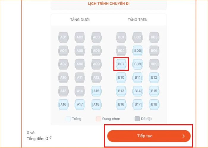 Lựa chọn ghế ngồi khi đặt vé xe Phương Trang trực tuyến