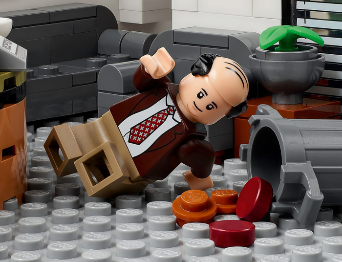 A Lego version of Kevin spilling his chili, recreated in intricate detail.