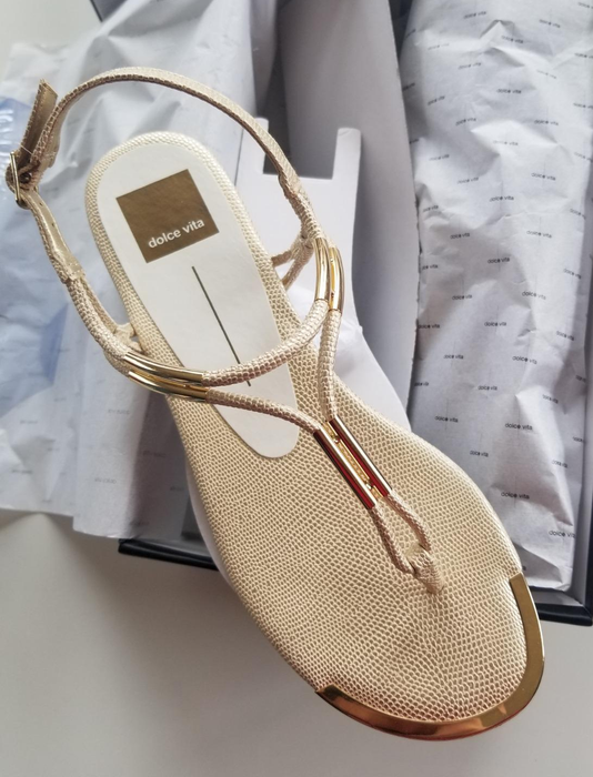 A reviewer shares a photo of the sandal in tan.