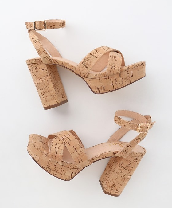 The same style of shoe in a cork finish.
