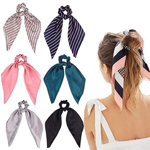 A collection of scarf scrunchies