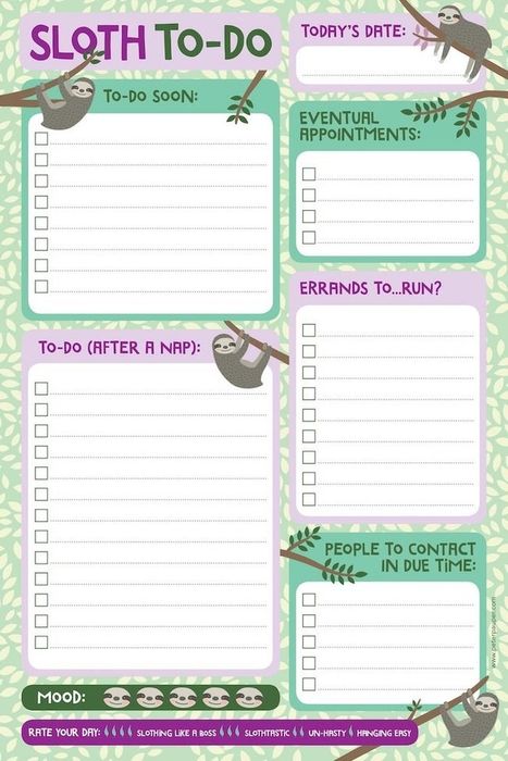 The planner, adorned with charming sloth illustrations and labeled sections like