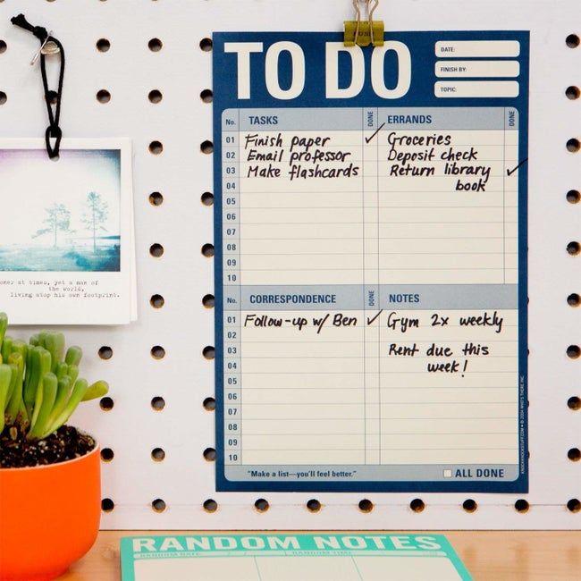 A to-do notepad with various sections designed for different tasks on the list