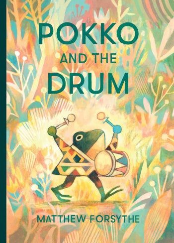 The cover of the book shows a frog child joyfully playing a drum.