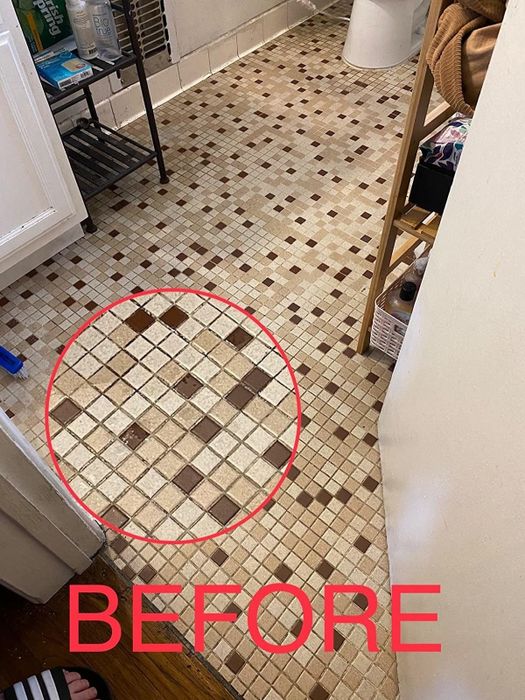 Before applying grout cleaner to the reviewer's bathroom tiles.