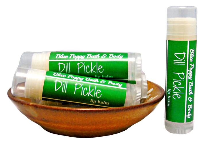 a collection of dill pickle lip balms