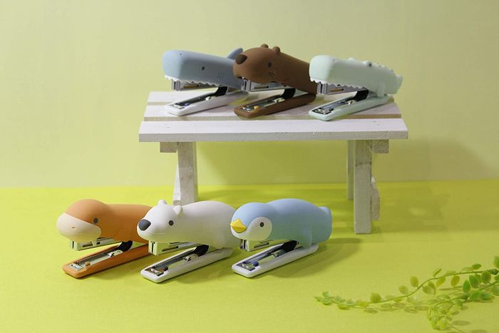 The staplers come in the shapes of a shark, beaver, crocodile, bird, walrus, and polar bear.