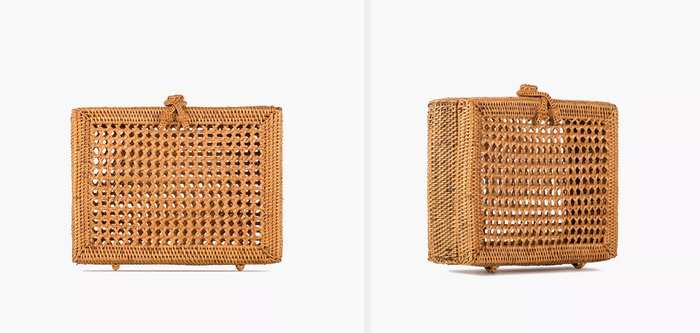 A collage featuring both the front and side perspectives of a clutch.