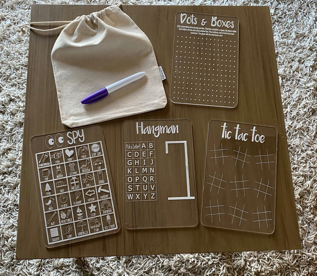 A set of four dry-erase games