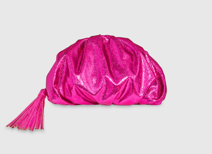 A hot pink glittering clutch