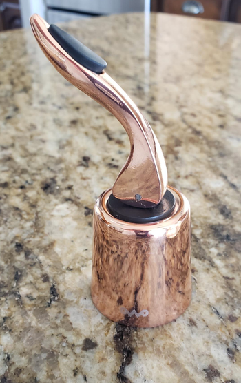 Close-up view of the wine stopper.