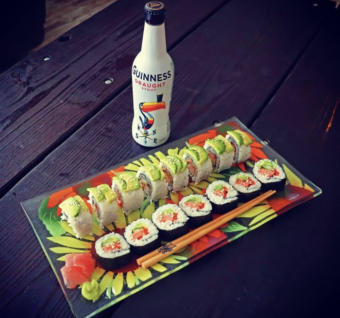 Reviewer image of finished sushi rolls neatly placed on a plate.