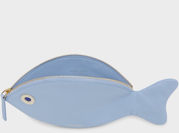 The fish pouch, unzipped to reveal its interior.
