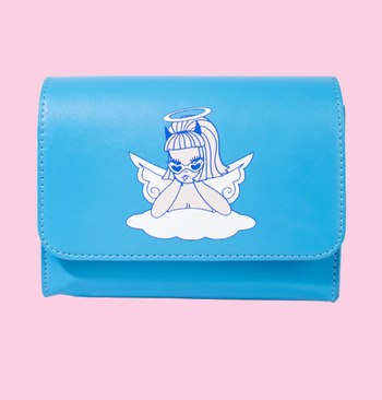 An image of a blue clutch bag.