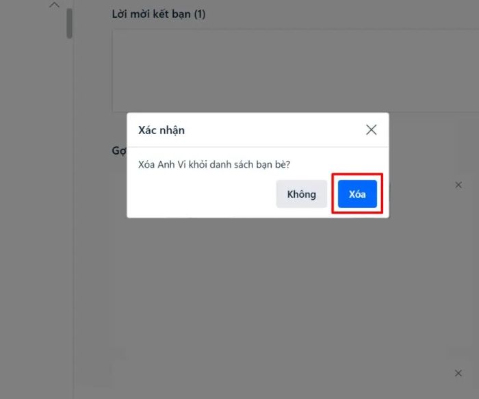 Nhấn <strong>Xóa</strong> lần nữa để hoàn tất quá trình hủy kết bạn.