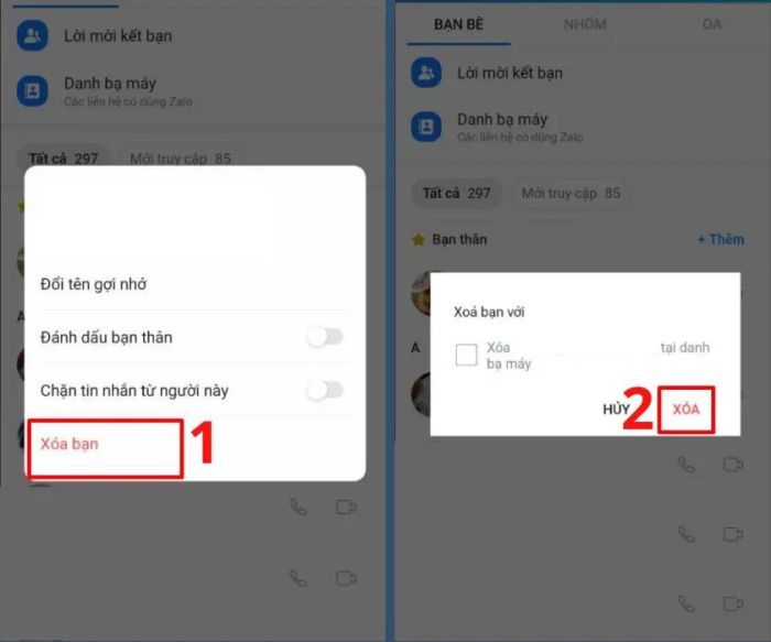 Xóa bạn Zalo trên danh bạ Android