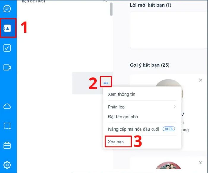 Cách xóa kết bạn trên Zalo bằng máy tính