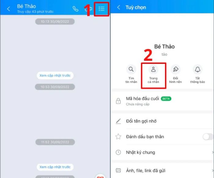 Vào trang cá nhân Zalo