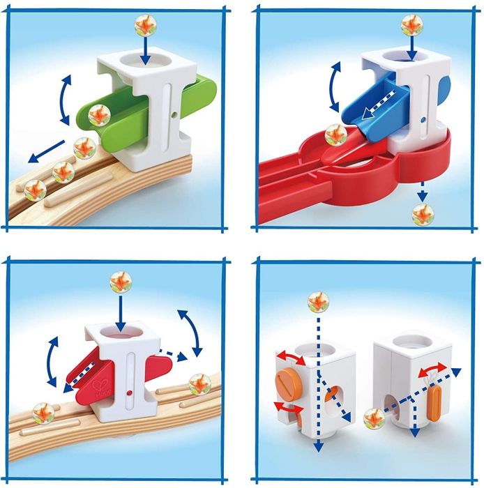 A detailed view of various marble mover components, shown in an exploded diagram for clarity.