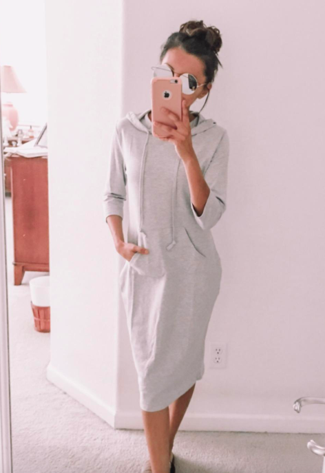 A photo shared by a customer showing them wearing the dress in gray.