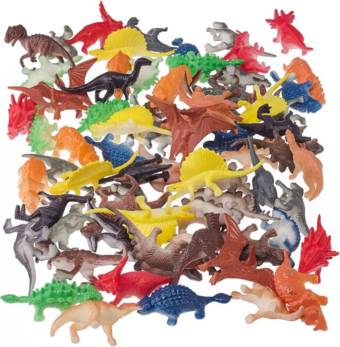 72 small plastic dinosaur figures