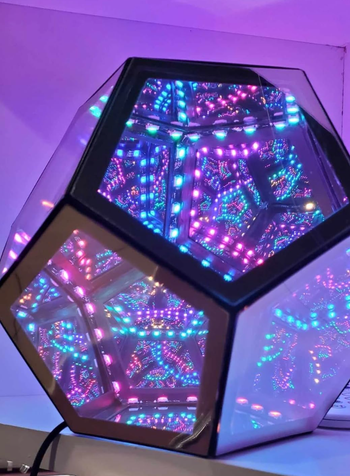 A kaleidoscopic lamp with detailed LED light patterns