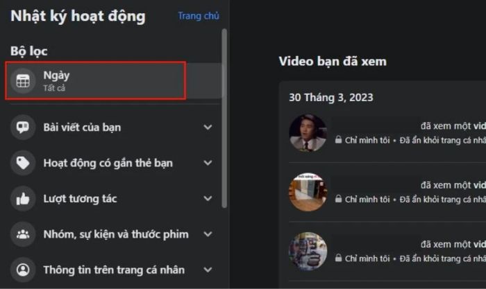 Nhấn vào mục Ngày và lọc video theo khoảng thời gian bạn muốn.