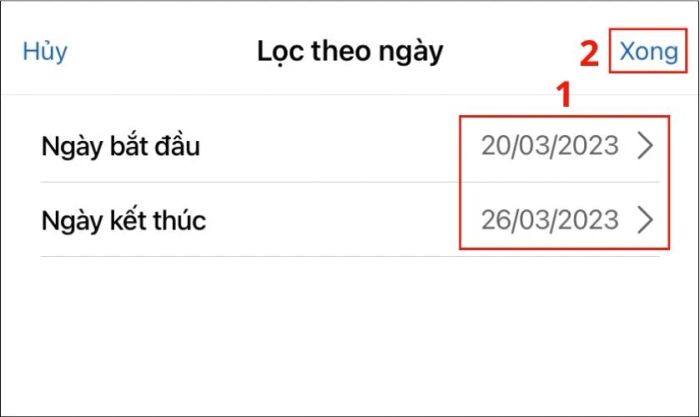 Điền thời gian bắt đầu và kết thúc để lọc video