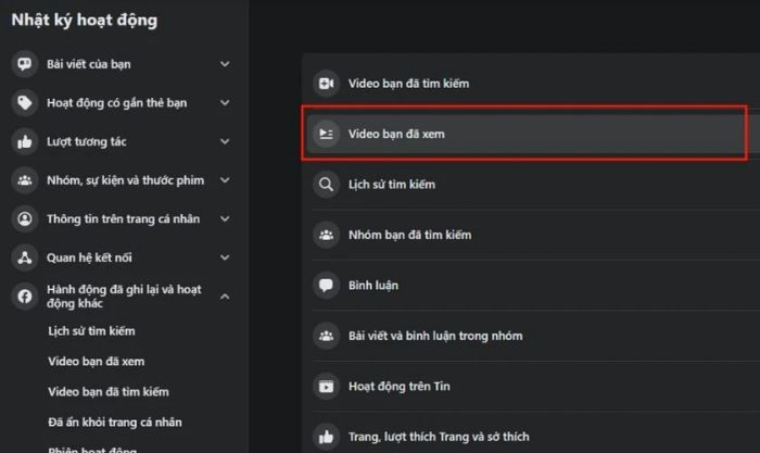 Chọn mục Video bạn đã xem